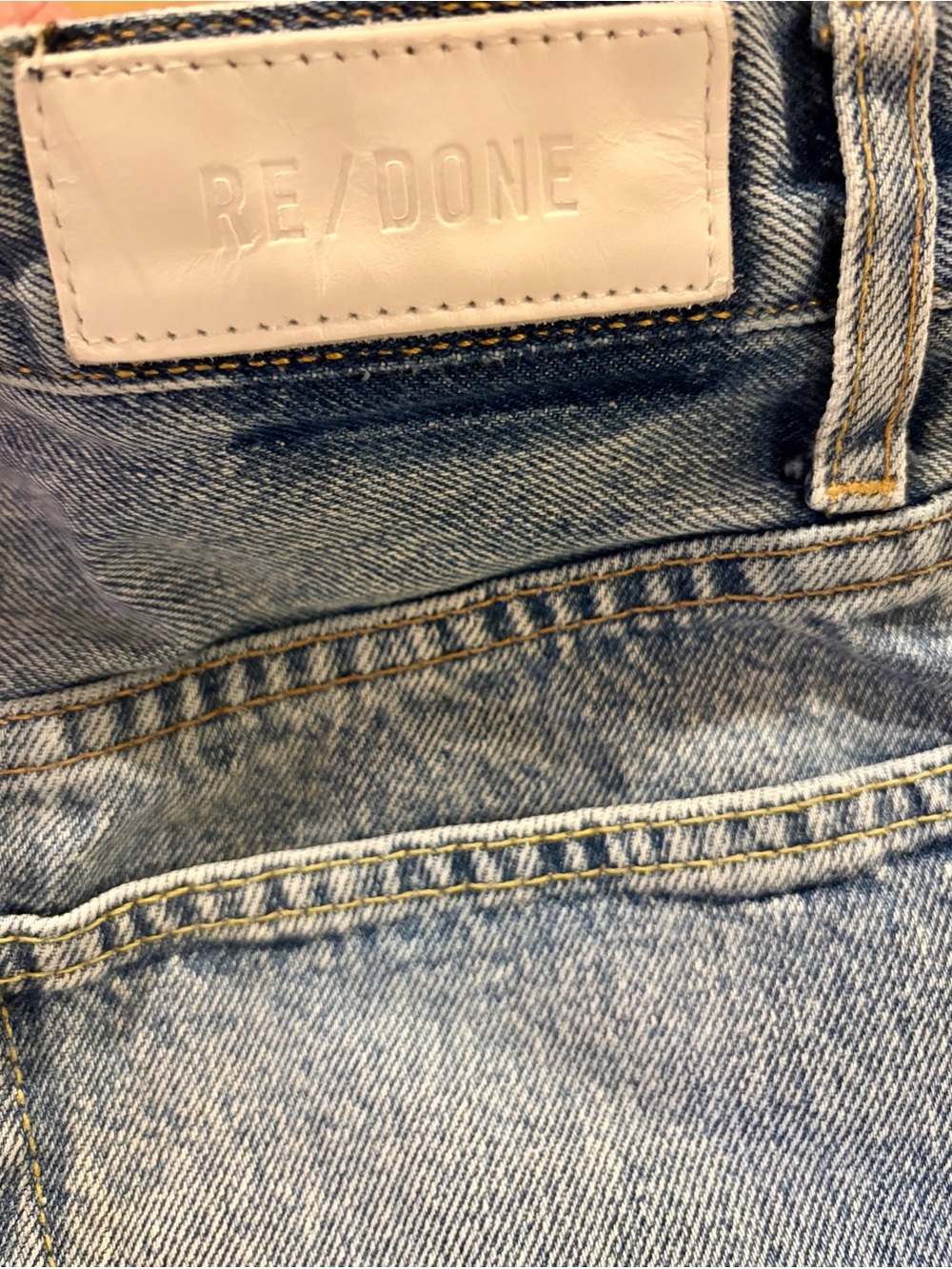 Re/Done Light Blue Denim Jeans with White Leather Logo Patch
